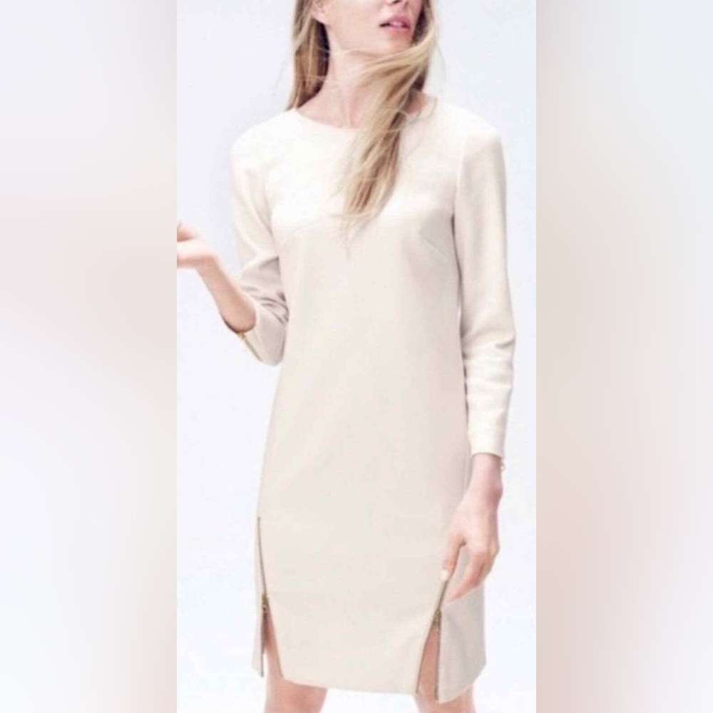 J. Crew Elegant Cream 3/4  Sleeve Dress zipper details